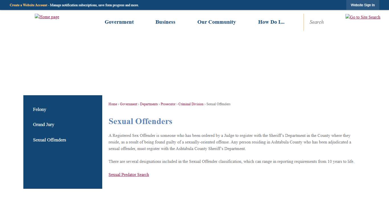 Sexual Offenders | Ashtabula County, OH - Official Website