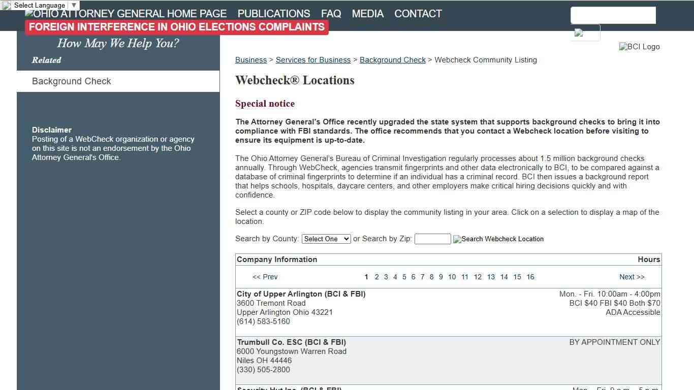 Webcheck Community Listing - Ohio Attorney General Dave Yost