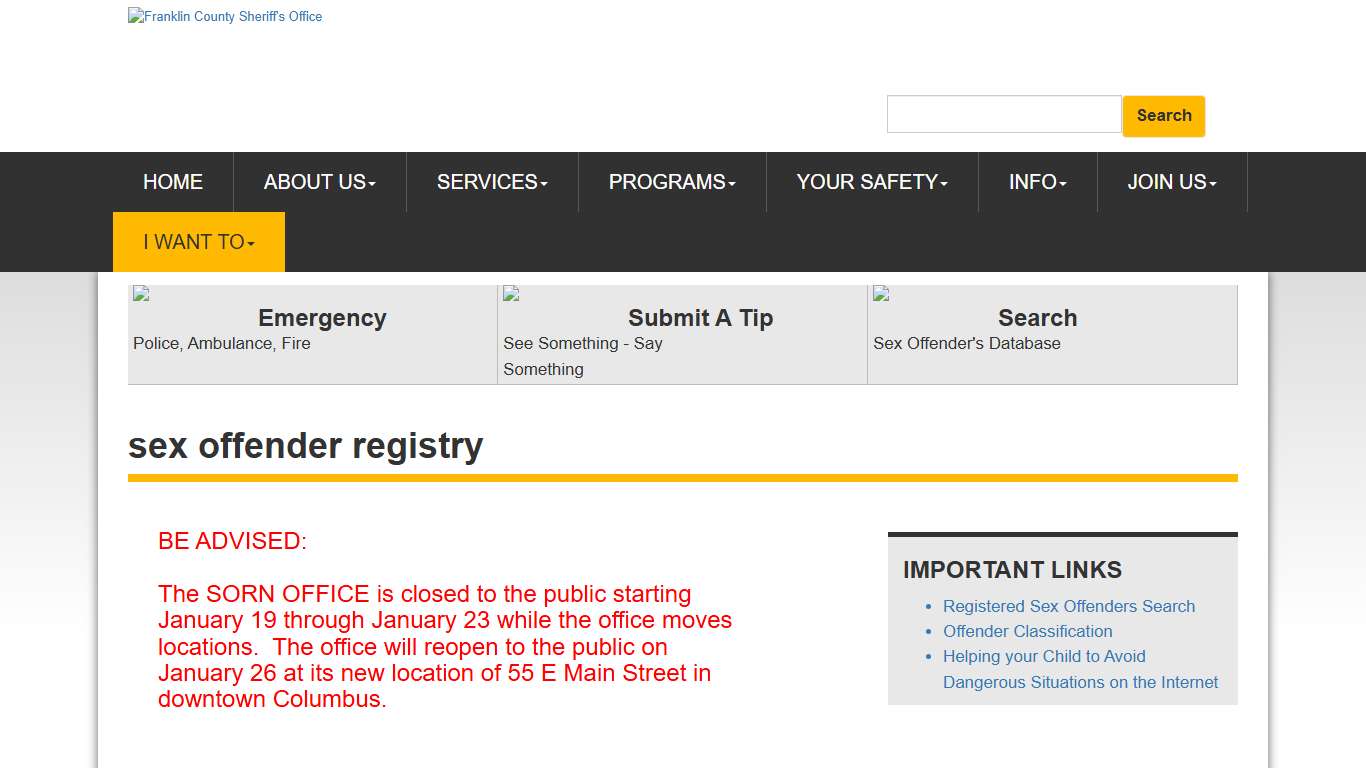 Franklin County Sheriff - Sex Offender Registry